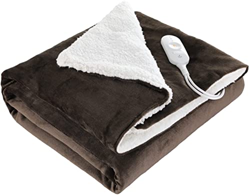 Couverture Chauffante Électrique 130x180cm, Très Grande Flanelle Couvertures, avec 3 Niveaux de Chauffage, 3H Arrêt Automatique Protection Contre la Surchauffe, Nettoyable, Chauffage Rapide, Brun Cover