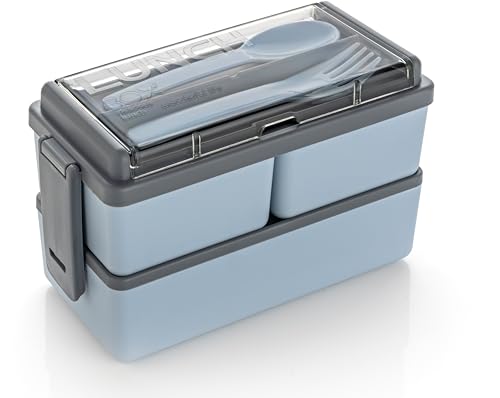 LEAWALL Plastic Lunch Box Comes with 3 Detachable Box, 2 Spoons & Stylish Lid BPA Free, Air Tight,Easy to Carry in Backpack Ideal for Office, School & Oudoor Double Decker (Light Gray) (B0CQRNCR3Y) Amazon Price History, Amazon Price Tracker