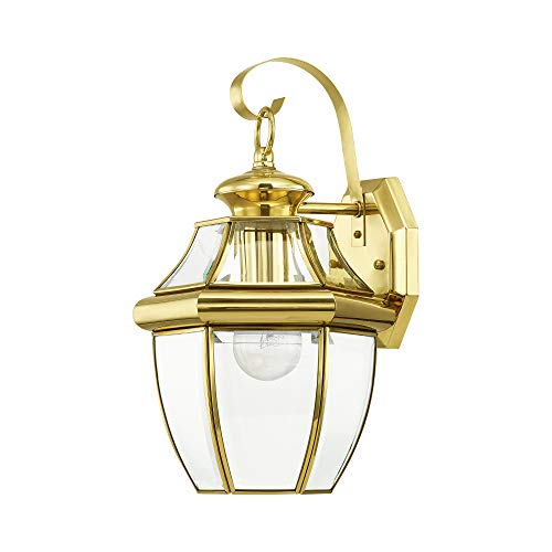 Livex Lighting 2151-02 Monterey 1 Light Outdoor Polished Brass Finish Solid Brass Wall Lantern With Clear Beveled Glass #TOP5