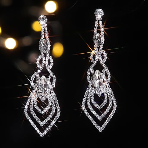 Bridal Wedding Earings Rhinestones Silver Sexy Earrings for Women Rhinestone Earrings Sparkly Long Dangle Earrings Dangle Tassels Statement Earrings for Women2