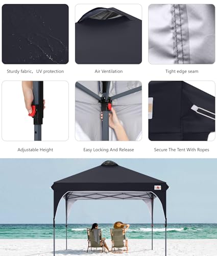 ABCCANOPY 3x3M Pavillon wasserdicht Pop-Up Gartenpavillon Festival Sonnenschutz Outdoor Baldachin Super Compact Canopy mit Rolltragetasche Bonus 4X Gewicht Taschen, 4X Seile 4X Pfähle,Schwarz – Bild 4