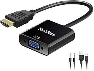HDMI to VGA, TechRise Gold Plated High-Speed 1080P Active HDTV HDMI to VGA adapter Converter Male to Female with Audio and Micro USB Charging Cable