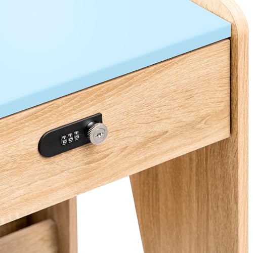 Image of Alex Daisy Movers Kids Study Desk with Lockable Wheels, Scratch-Resistant Top, Lockable Drawer, iPad Slot & Cup Holder | Compact Kids Study Table with Storage Shelf (Blue)