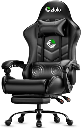 Czlolo Gaming Chair, Ergonomic Office Computer Chair with Footrest and Lumbar Support Massager Racing Style High Back Video Gamer Chair, Wide＆Thick Cushion, 90°-135° Recline, Adjustable Height, Black