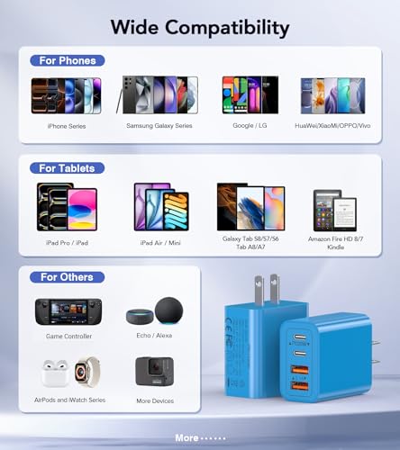 Image of [40W /2Pack] Wall Charger,USB C Charger Block, Multi-Port PD + QC 3.0 Super Fast Charging Power Plug Adapter Brick for Watch Series 9 8 7, iPhone 17 16 15 14 13 Pro Max Airpod, Samsung Galaxy S24(Blue)