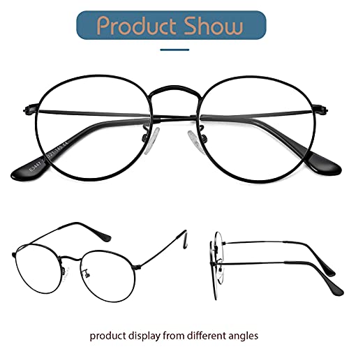 Image of Vintage Round Metal Glasses Frame with Clear Lens, 2 Pack Women Men Non-Prescription Eyeglasses