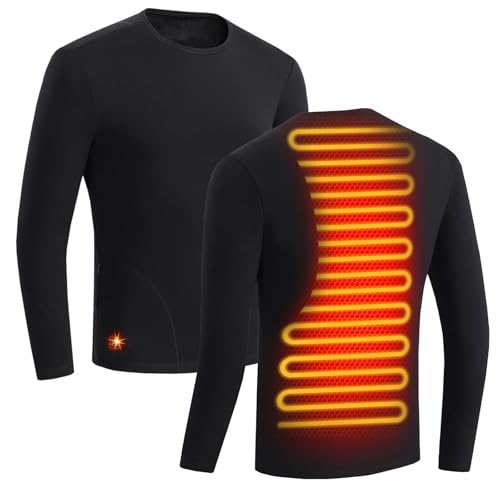 AMOVO Heated Thermal Shirts for Men Women Fleece Lined Undershirt Long Sleeve Tops Winter Warm - USB Heating (US, Alpha, Medium, Regular, Regular, Black - Male)
