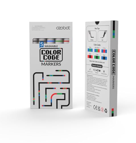 Image of Ozobot Color Coding Markers, Color Variety for Creative STEM Education, Classroom & Home, Enhances Problem Solving & Critical Thinking Skills, Suitable for Ages 6+, Dual-Sided, 5 Pack