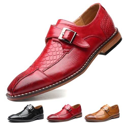 Men's Single Monk Strap Loafers Cap Toe Slip On Comfort Fashion Business Wedding Dress Leather Shoes