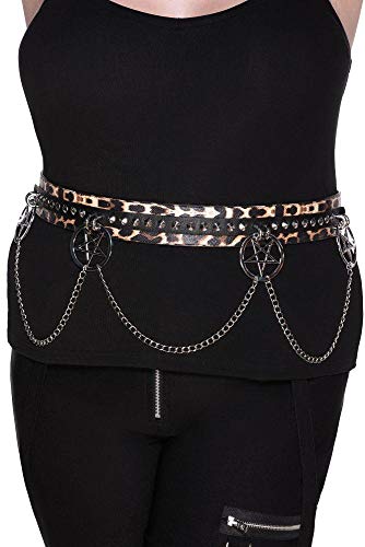 Killstar Feline Fancy Leopard Print Gothic Punk Pentagram Chain Belt KSRA0029603