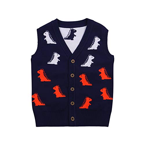 Toddler Kid Baby Boy Fall Winter Sweater Dinosaurs Print Knit Vest V-Neck Cardigans Tops Warm Clothing Outfits 2-8T (Blue, 3-4 Years)