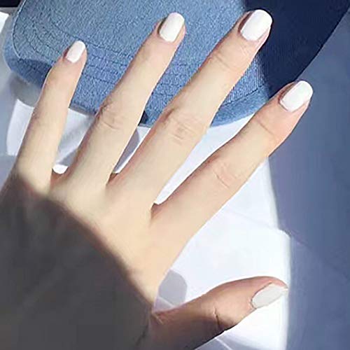 Tarmat Square Fake Nails Matte Short Press on Nails Full Cover Acrylic 24Pcs False nails for Women and Girls (White)