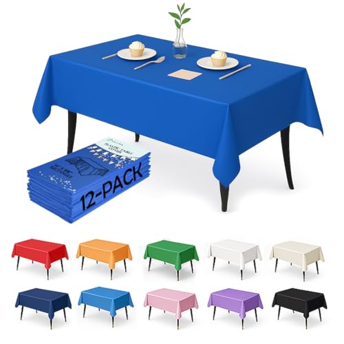 Craft And Party 12-Pack Royal Blue Plastic Tablecloths – 54 x 108 Inch Disposable Table Covers for Rectangle Tables, Heavy Duty & Waterproof for Parties, Events, Banquets, Royal Blue