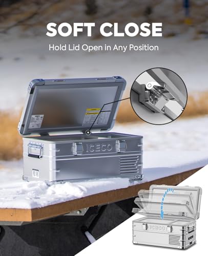 Image of ICECO APL20 12 Volt Refrigerator, 21 Qts Aluminum Portable Freezer, Electric Cooler with SECOP Nano Compressor, Single Zone Car Fridge for Travel, Camping, -4℉~68℉, Powered by AC /DC or Solar