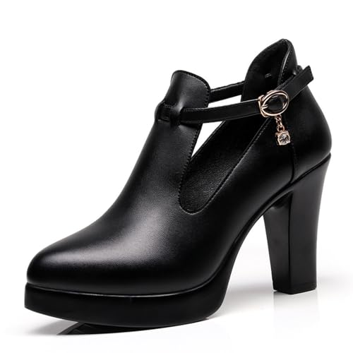 Womens Mary Jane Platform High Heels Chunky Block Heel Closed Toe Pumps Buckle Strap Wedding Dress Shoes