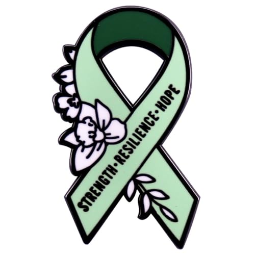 Image of Green Ribbon Enamel Lapel Pin Strength Resilience Hope Enamel Pin Mental Health Badge Hope Ribbon Pin Care Gift Accessory