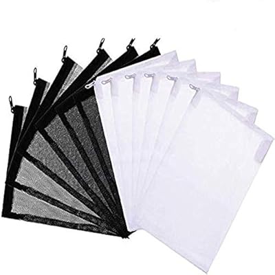 24 Pieces Aquarium Filter Bags, Media Mesh Filter Bags with Zipper Net Bags or Activated Carbon, Biospheres, Ceramic Rings, Clean and Recyclable 15x20cm (12pcs Black + 12pcs White)