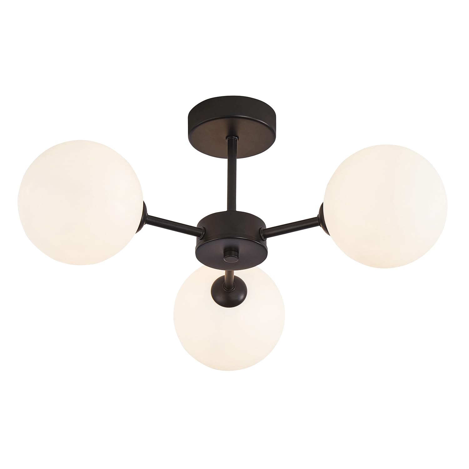 Matte Black Ceiling Light - Opal White Globe Glass Shades - 44cm Width - 20cm Height - Contemporary Chic Design