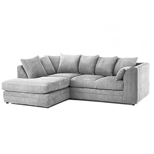 New Luxor Fabric Corner Sofa Silver | Soft Jumbo Cord 3-4 Seater Corner Sofa (Silver, Left Hand Facing) 17 New Luxor Fabric Corner Sofa Silver | Soft Jumbo Cord 3-4 Seater Corner Sofa (Silver, Left Hand Facing)