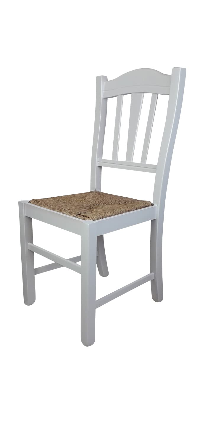 Sedam Srl Sedia Silvana, in Legno Massello, Vari Colori e Sedute, Paglia Imbottita Ristorante Casa Cucina Sala da Pranzo Agriturismo 100% MADE IN ITALY, Ordine MINIMO 2 Pezzi (Laccato Bianco, Paglia)