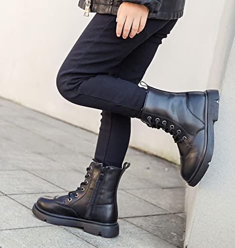 DADAWEN Boys Girls Waterproof Lace Up Glitter Mid Calf Combat Boots With Side Zipper for Toddler/Little Kid/Big Kid3