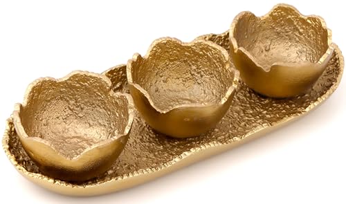 CLEENTABLE Lightweight Metal Fruit Bowl & 3 Nesting Dip Bowls - Home Accessory Tray, Elegantly Designed Multi-Purpose Tray, Decorative & Versatile for Living Room, Bathroom, Office, Kitchen (Gold)
