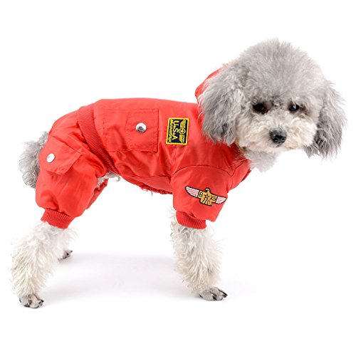 selmai Bekleidung für kleinen Hund (Weibchen/Männchen), Fleece-Fell-Schneeanzug mit Kapuze, für Winter, Overall, wasserdicht