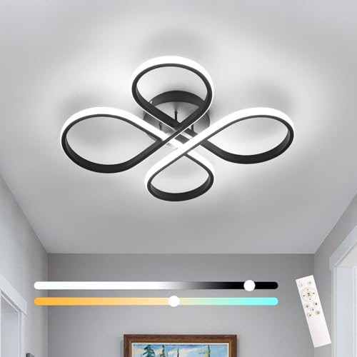 Mckalen LED Ceiling Light Dimmable, 40W 4500LM LED Ceiling Lamp Fixture with Remote Control, 3000-6500K, Creative Ceiling Lighting with Flower Design for Living Room, Bedroom, Dining Room, Black