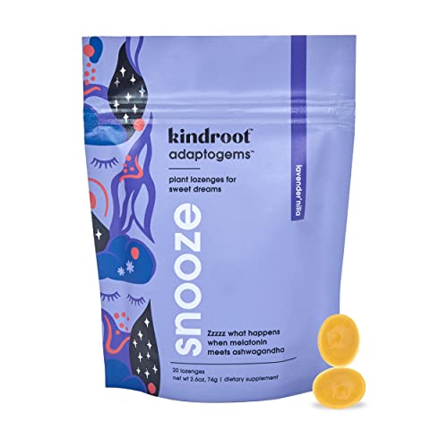 Kindroot, Soothing Snooze Natural Sleep Aid Lozenges with Melatonin, KSM-66 Ashwagandha Root Extract and Lavender - Made with Organic Ingredients Supports Calm Relaxing Deep Restful Sleep, 20 Pack
