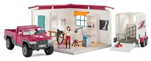 Schleich Horse Club | Visita al Veterinario 72261 | Set con casa, Pick-up, Remolque, 2 Figuras, Caballo y Accesorios | Idea Regalo para niños Desde 5 años | 61 Piezas