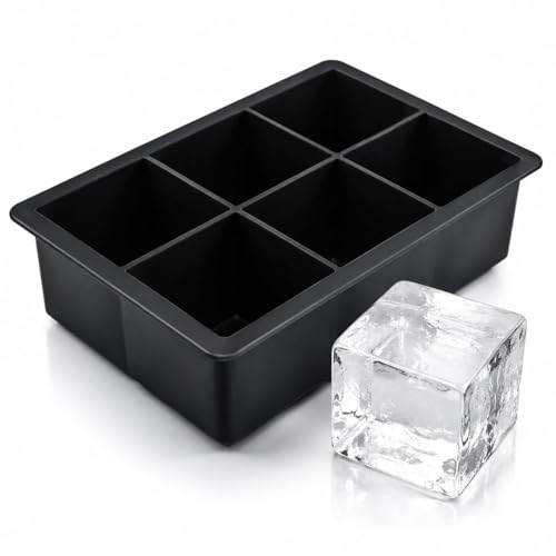 Image of popfizz Large Silicone Ice Cube Tray, Easy Release Big Ice Cubes - Cocktail, Whiskey Ice Cubes Mold - Ice Trays for Freezer with Lid - Stackable Silicone Ice Tray - Black