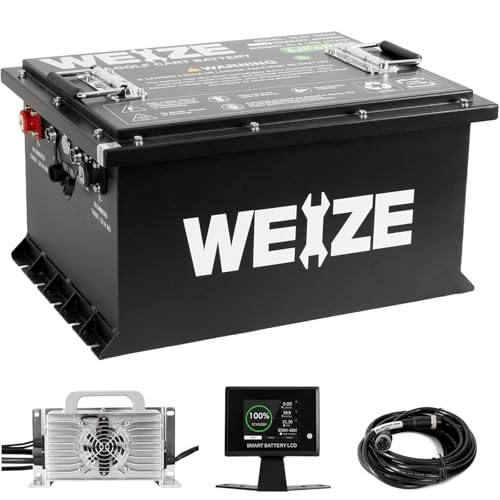 Image of WEIZE 36V(38.4V) 105Ah Golf Cart Bluetooth Lithium Battery (Replace 6x6V GC2) with 25A Lithium Charger & LCD Display, Grade A Cells, 200A BMS, 600A Peak Discharge LiFePO4 Battery for Golf Carts