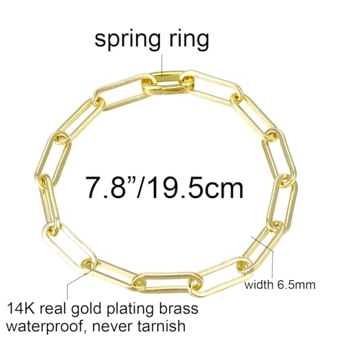 14K Gold Plated Chunky Link Bracelets for Women Spring Ring Cuban Paperclip Chain Gold Bracelet for Women Non Tarnish2