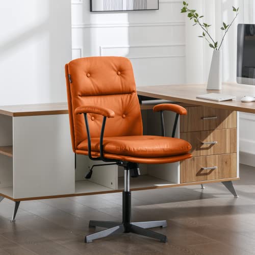 Okeysen Modern Office Desk Chair, Vanity Chair with Removable Padded Armrests, Ergonomic Swivel Chair with No Wheels, PU Leather Padded Comfy Chair with Premium Thick Cushion Okeysen Modern Office Desk Chair, Vanity Chair with Removable Padded Armrests, Ergonomic Swivel Chair with No Wheels, PU Leather Padded Comfy Chair with Premium Thick Cushion