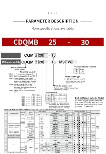 Cilindro neumático compacto CQMB de 16mm tipo SMC de doble efecto 7