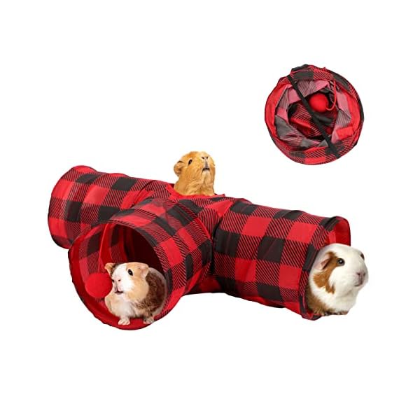 Yuepet guinea pig tunnel and tube collapsible 3 way guinea pig hideout with plaid classic style, small animal tunnel for guinea pig ferret hamster chinchilla