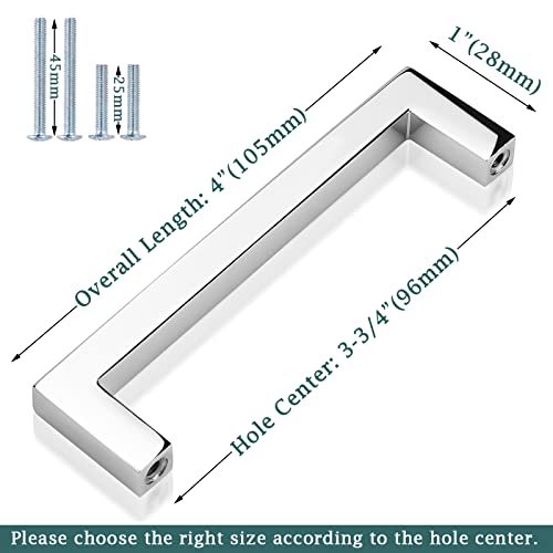 Gobekor 5 Pack Polished Chrome Cabinet Pulls Solid Drawer Pulls 3-3/4In(96Mm) Hole Centers, Square Bar Kitchen Cupboard Handles Cabinet Hardware #TOP6
