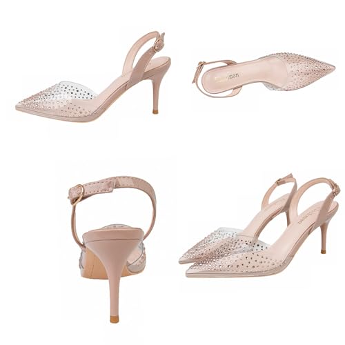 Women's Crystal Studded Stiletto Heels Transparent Mule Pumps Sexy Closed Pointed Simple Wedding High Heels Non-slip Slip-On Formal Shoes4