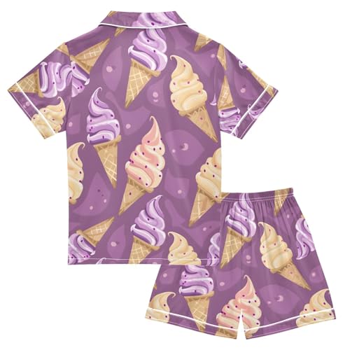 ALAZA Ice Cream Pajamas Satin Pajama Set Short Sleeve Button Down Sleepwear2