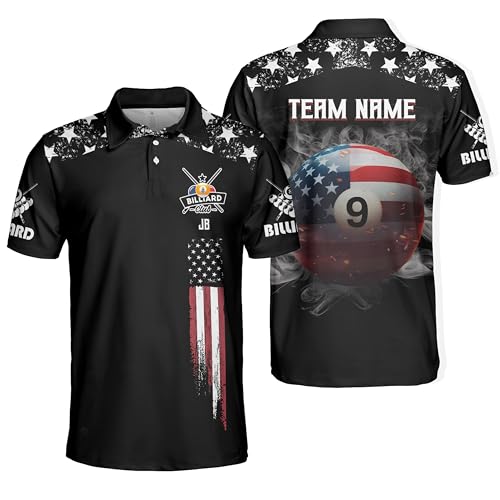 SHAANT Personalized Billiards Polo Shirt for Men, 9 Ball Pool Shirts, Custom Billiard Jerseys, Billiards Team Shirts