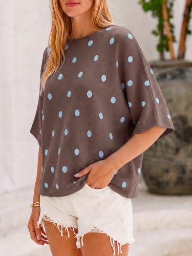 Image of Cicy Bell Womens Oversized Short Sleeve Sweaters Tops Knit Fall Pullovers