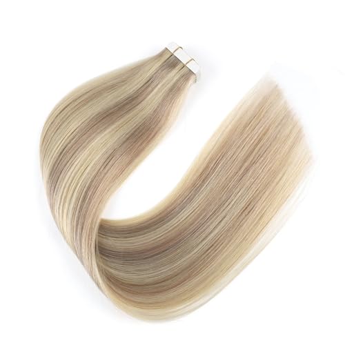 Image of Sixstarhair Tape in Hair Extensions Human Hair Highlighted Blonde to Medium Blonde Remy Human Hair Ombre Blonde Tape in Hair Extensions Soft Real Human Hair 50g 20pcs [P16 /22 16inch]