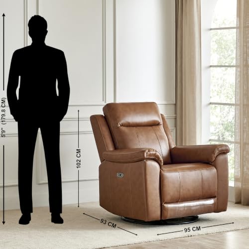 Image of Home Centre Nevil| Electric Recliner | Swivel Recliner|Half Leather|1 Seater Recliner|Tan1 Year Warranty