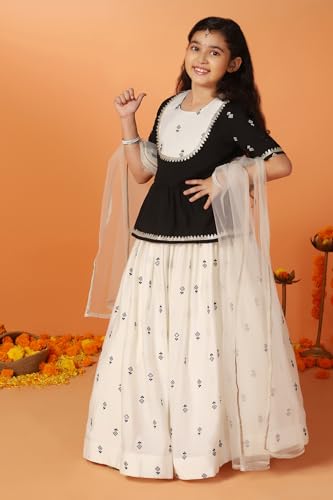 Image of Fashion Dream Girls Silk Blend Readymade Embroidered 3 Piece Lehenga Choli Set|Lehenga Choli,Ethnic Wear|Lehenga for Kids|Lehenga Set