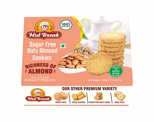 Image of Midbreak No Added Sugar Oats & Almond Cookies - 300gm (Pack Of 2) | Healthy Digestive Diabetic-Friendly Biscuits | Handmade & Delicious Tea Time Snack Biscuit