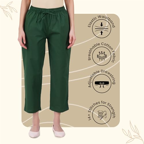 Image of Happy Bunny Parallel Pants for Women 100% Cotton Ankle Length Trousers Regular Fit with Elastic Drawstring Stylish & Pockets Casual Formal Wear for Office & Home