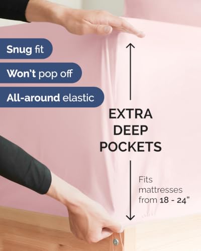 Image of Extra Deep Flex Top Split Head King Fitted Sheet - Hotel Luxury Single Fitted Sheet Only - Easily Fits 18 inch to 24 inch Mattress - Ultra Soft, Wrinkle Free w /Extra Deep Pockets - Lavender Pink
