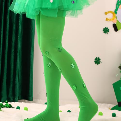 Image of Green White Striped St.Patrick Day Socks Shamrock Pantyhose Stockings Irish Thigh High Socks Party for Women