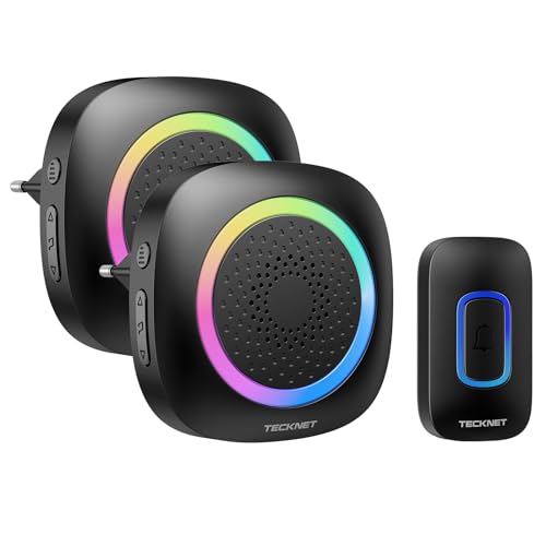 TECKNET Sonnette sans Fil, Sonnette enfichable avec lumière RVB, kit de Carillon de Porte sans Fil...