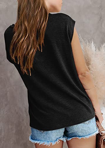 Image of Imily Bela Girls Cap Sleeve Summer Tops Casual Crewneck Loose Tshirts with Pocket